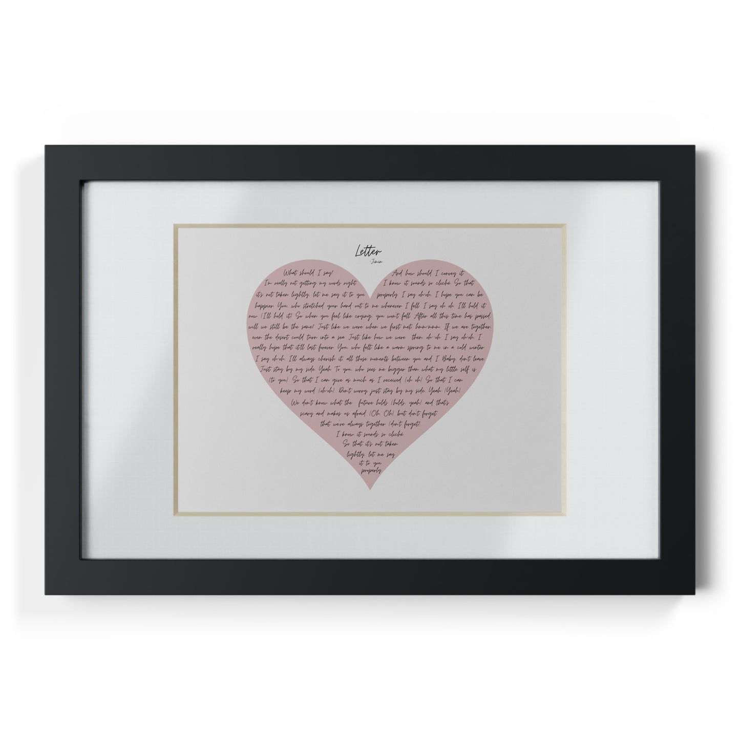 Framed Letter English Lyrics in Pink Heart