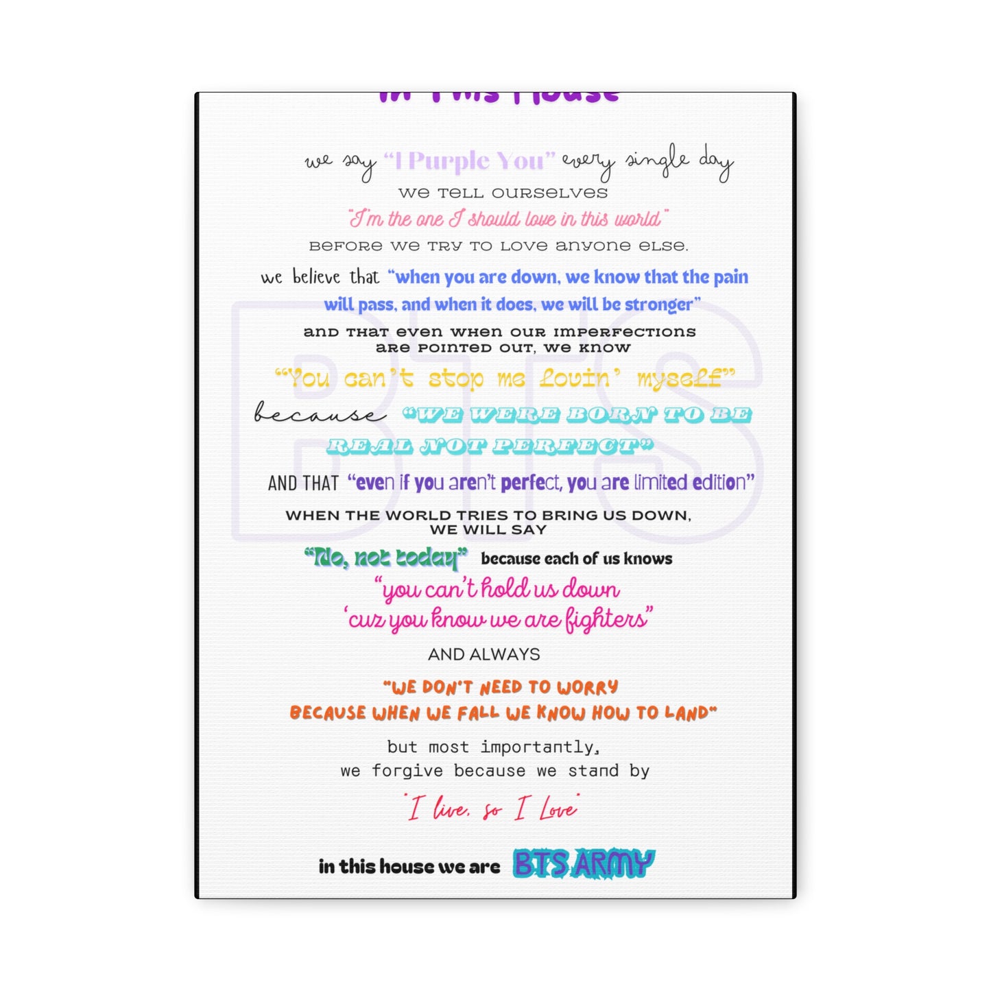 BTS Army Wall Art, Inspirational Poster for BTS Fans, Home Decor for Believers, Gift for Music Lovers, Motivational Quote Art