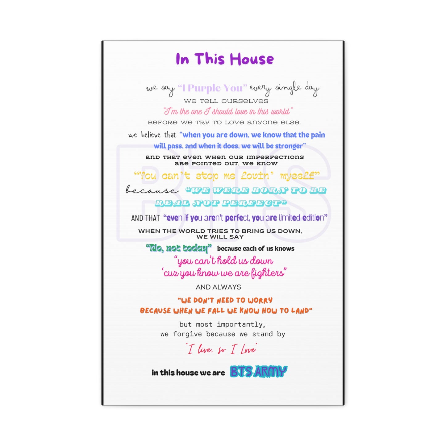 BTS Army Wall Art, Inspirational Poster for BTS Fans, Home Decor for Believers, Gift for Music Lovers, Motivational Quote Art