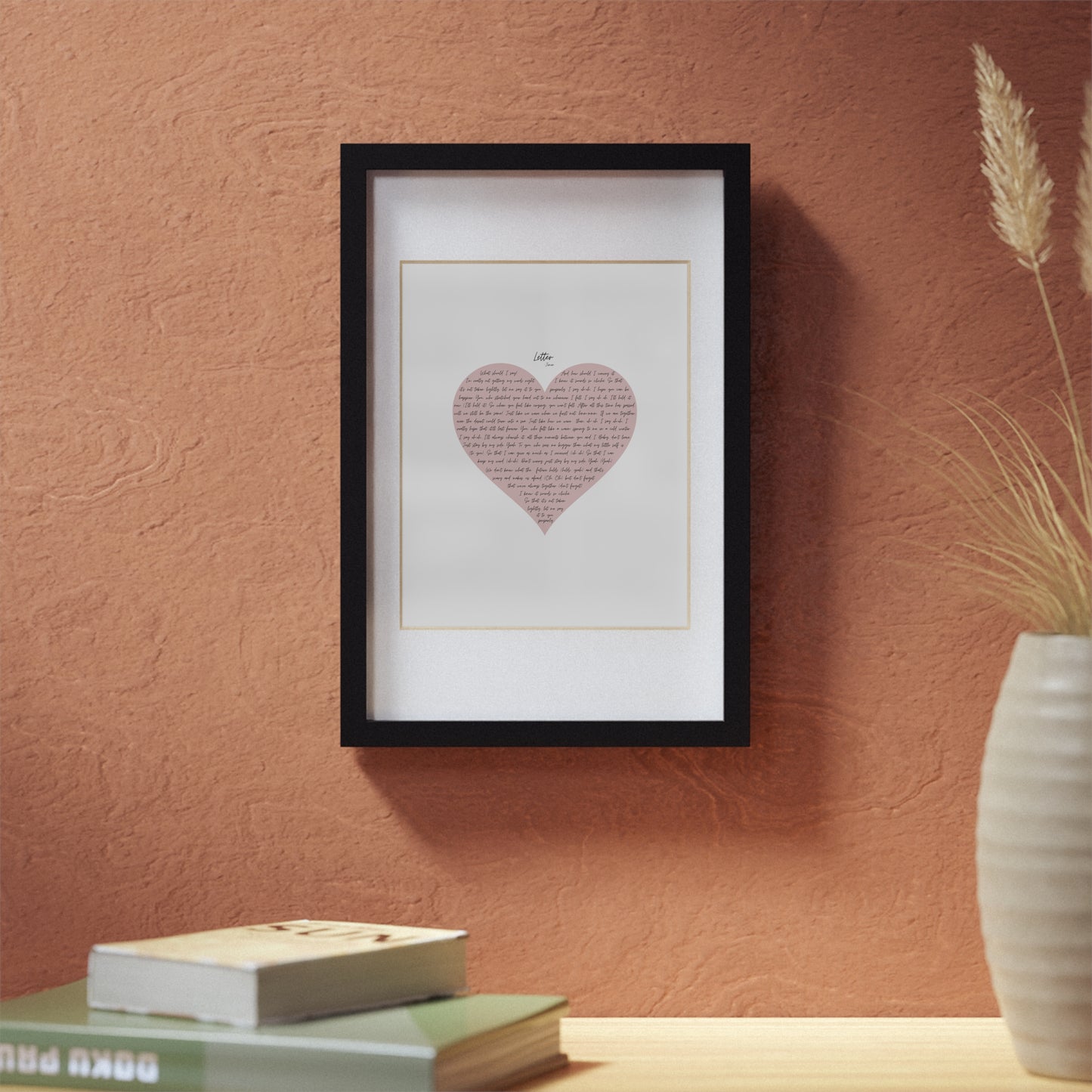 Framed Letter English Lyrics in Pink Heart