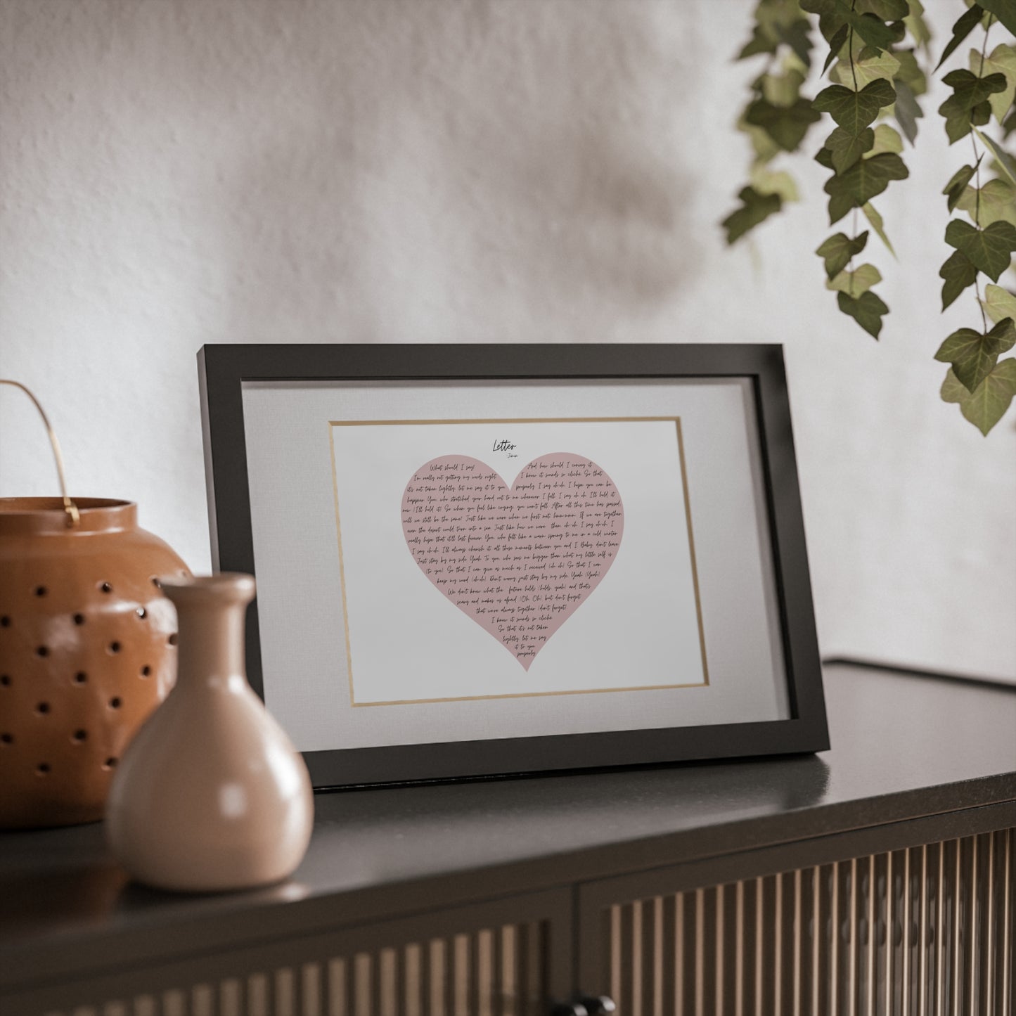 Framed Letter English Lyrics in Pink Heart