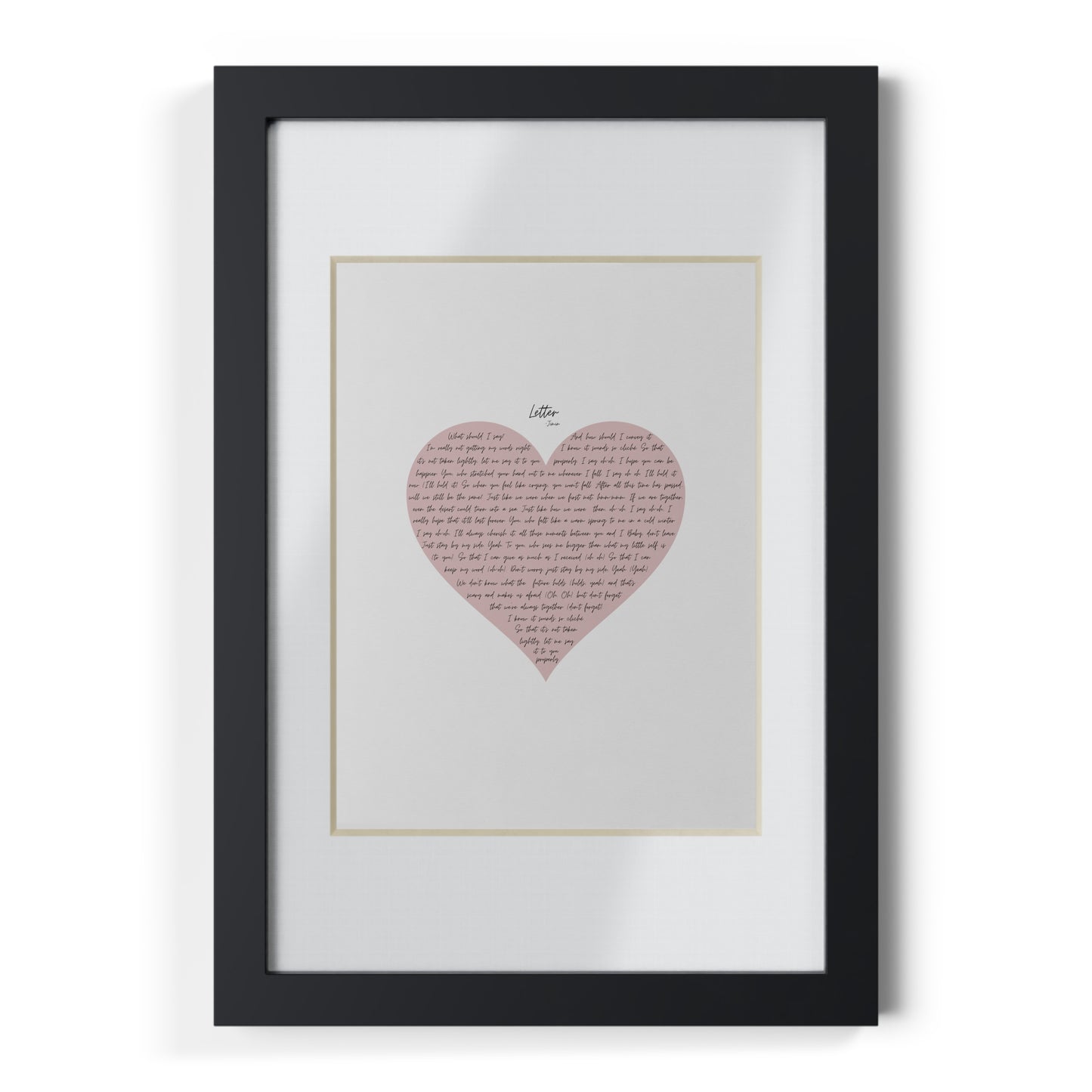 Framed Letter English Lyrics in Pink Heart