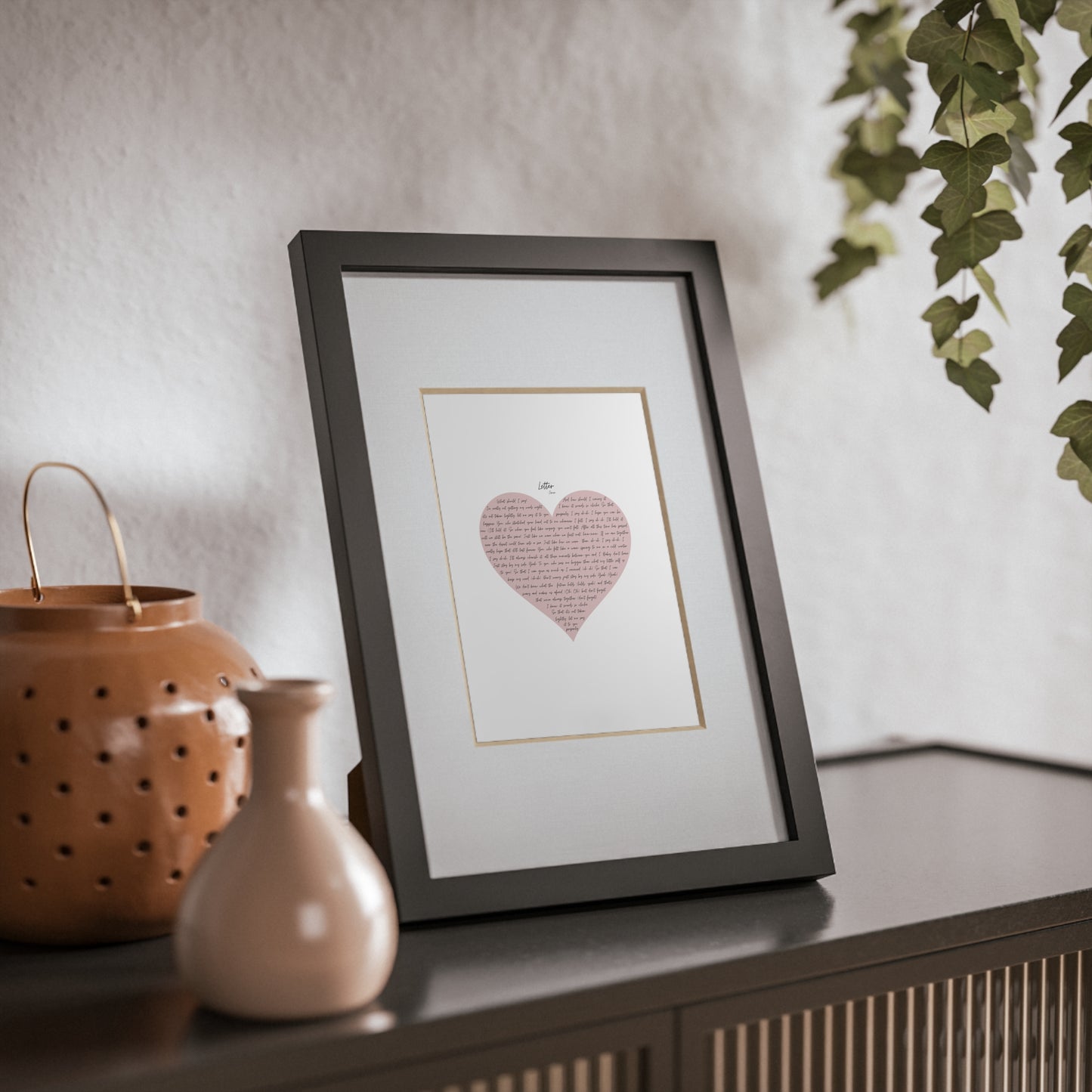 Framed Letter English Lyrics in Pink Heart