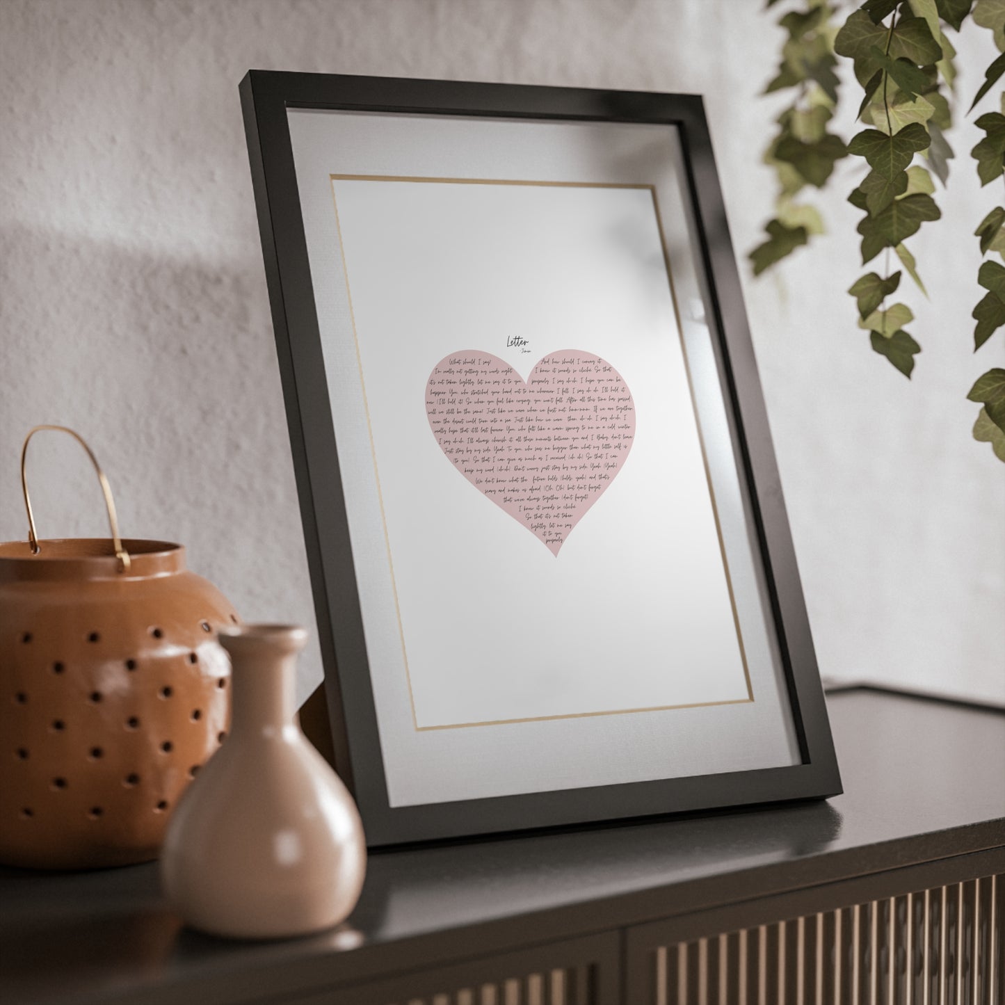 Framed Letter English Lyrics in Pink Heart