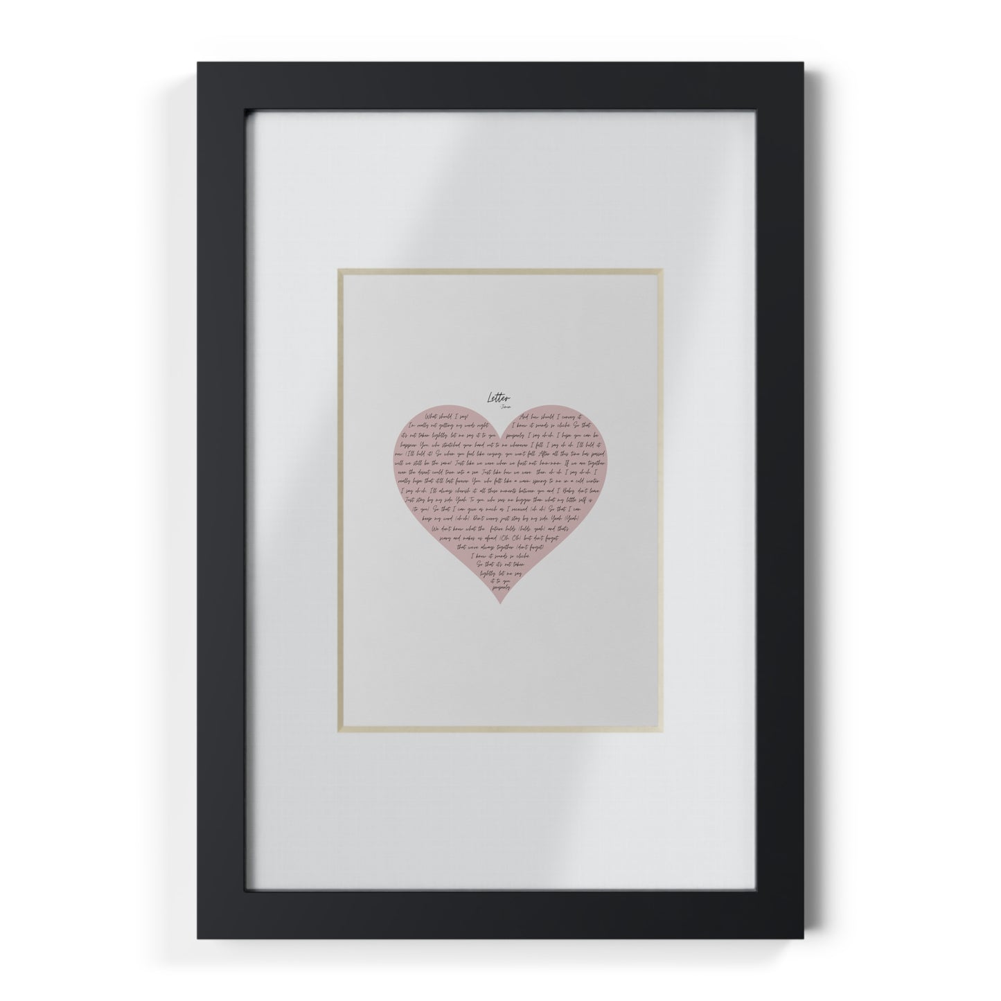 Framed Letter English Lyrics in Pink Heart
