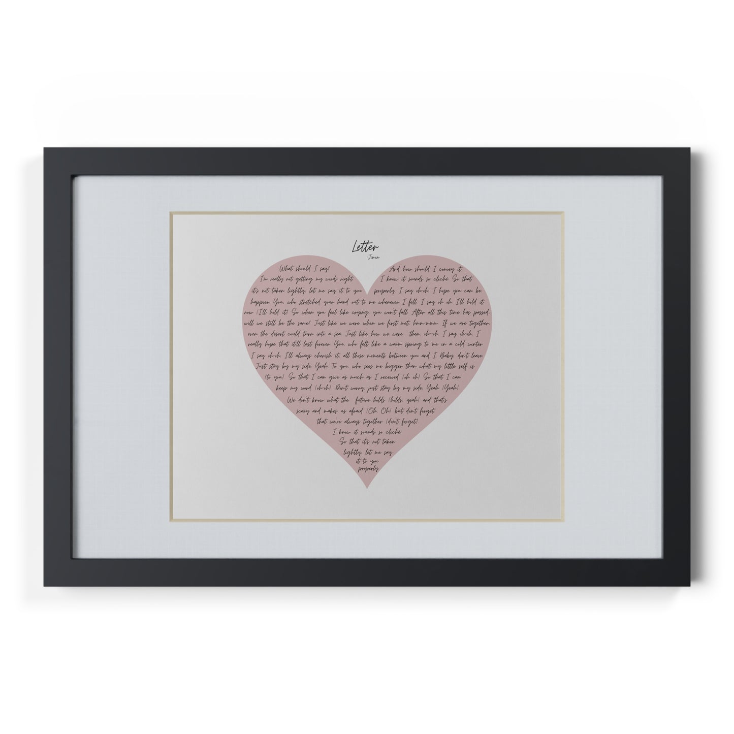 Framed Letter English Lyrics in Pink Heart