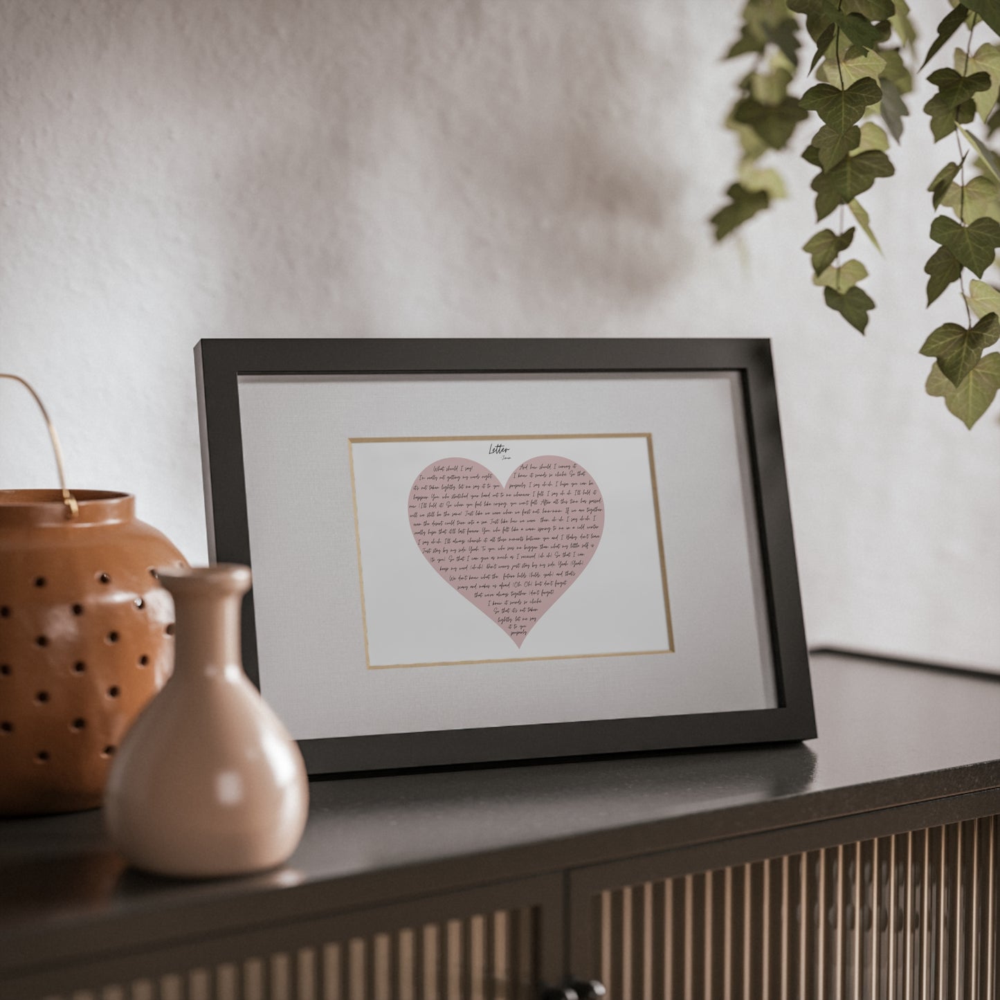 Framed Letter English Lyrics in Pink Heart