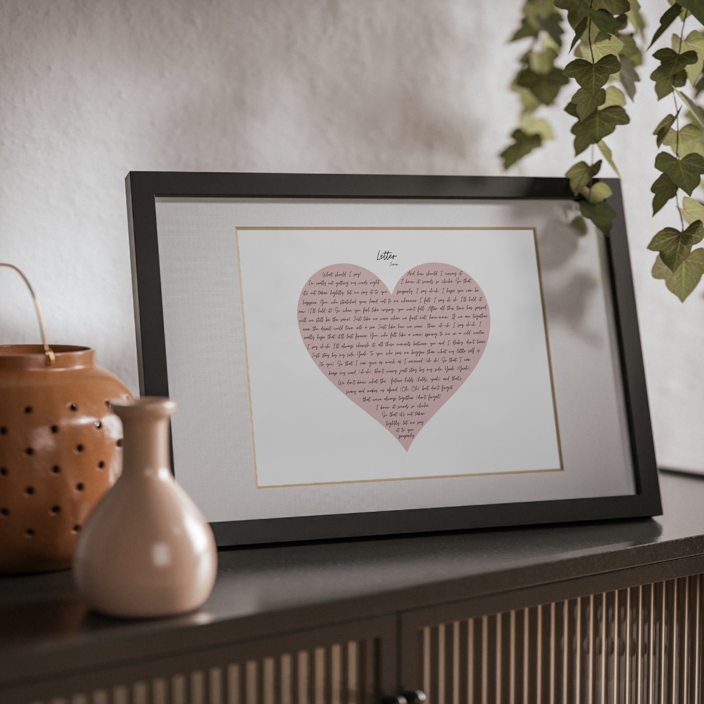Framed Letter English Lyrics in Pink Heart