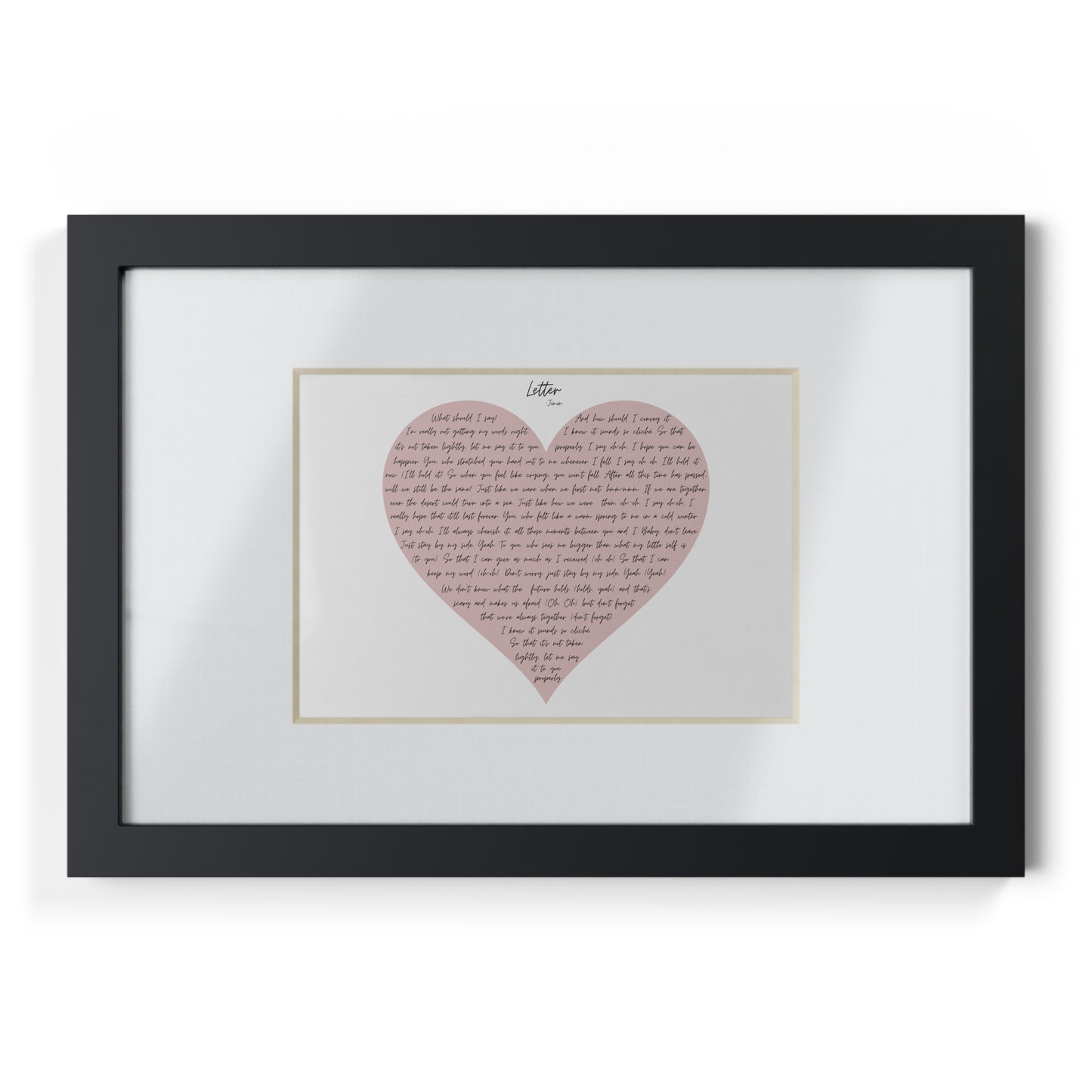Framed Letter English Lyrics in Pink Heart