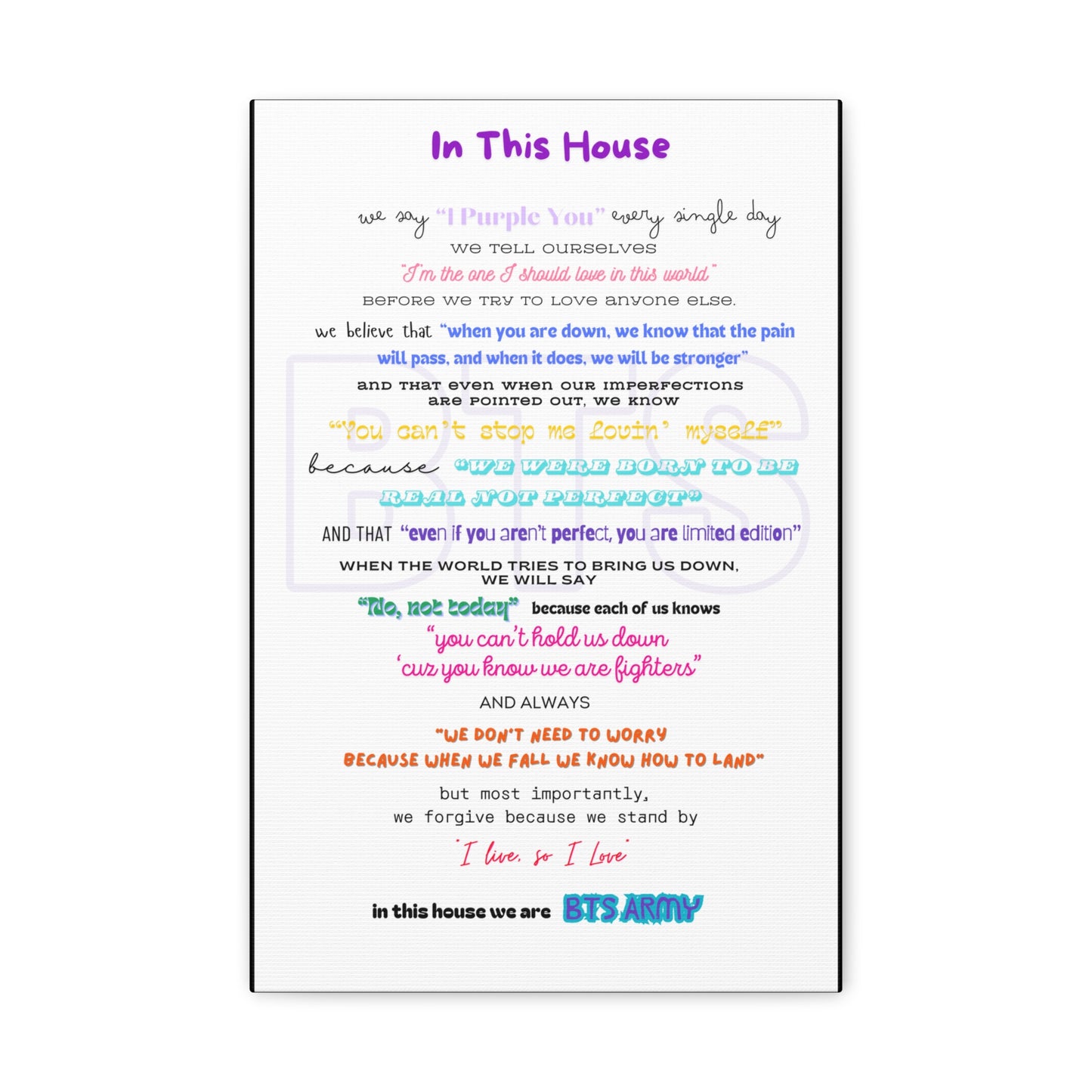 BTS Army Wall Art, Inspirational Poster for BTS Fans, Home Decor for Believers, Gift for Music Lovers, Motivational Quote Art