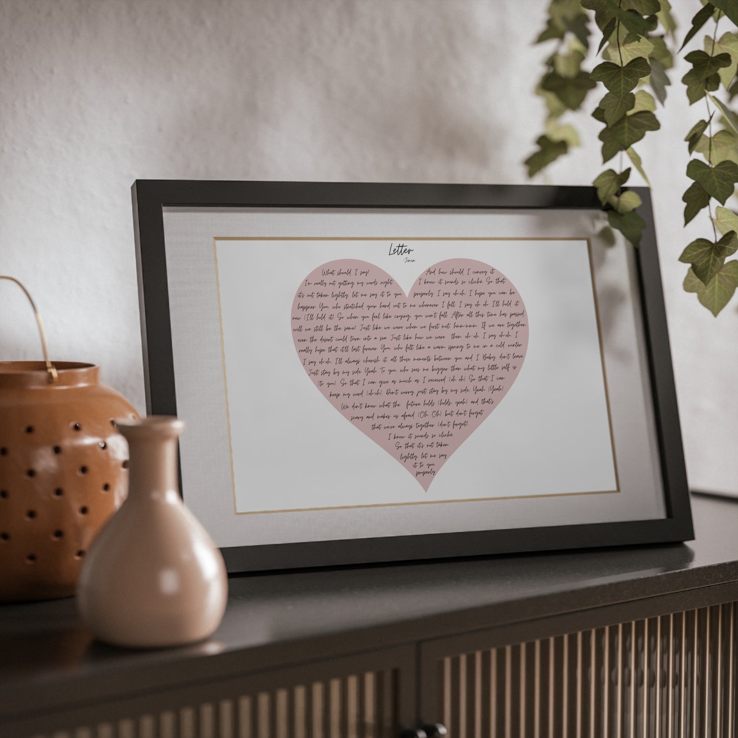 Framed Letter English Lyrics in Pink Heart