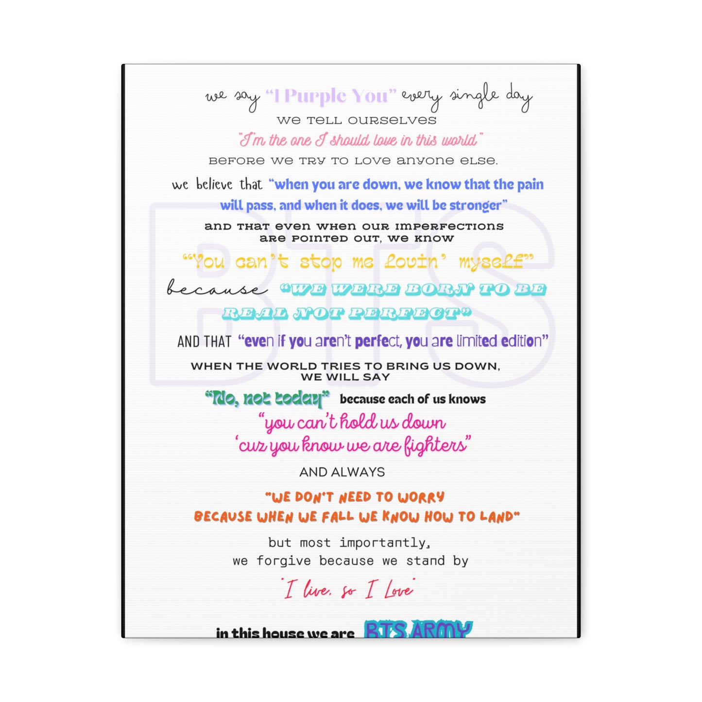 BTS Army Wall Art, Inspirational Poster for BTS Fans, Home Decor for Believers, Gift for Music Lovers, Motivational Quote Art