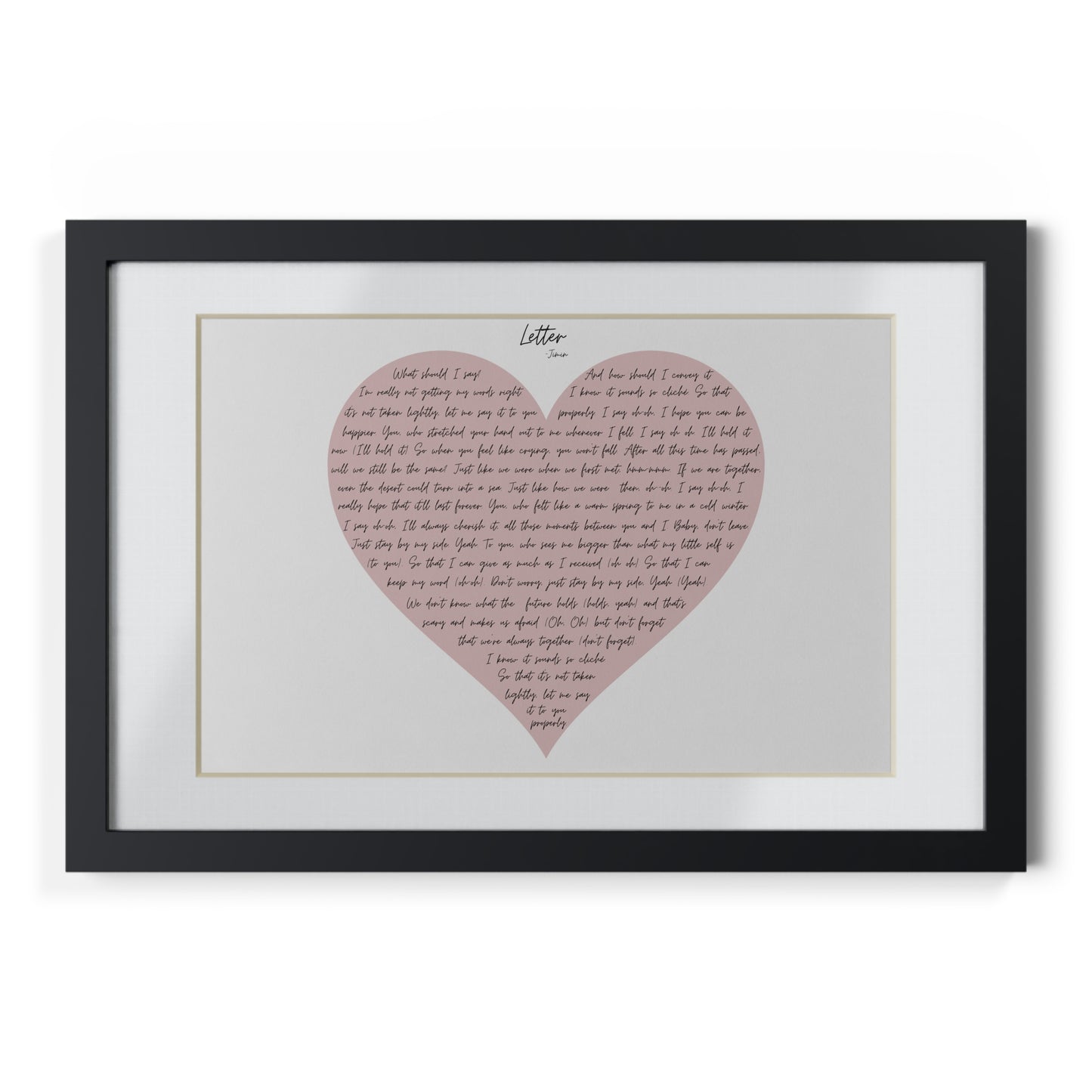 Framed Letter English Lyrics in Pink Heart