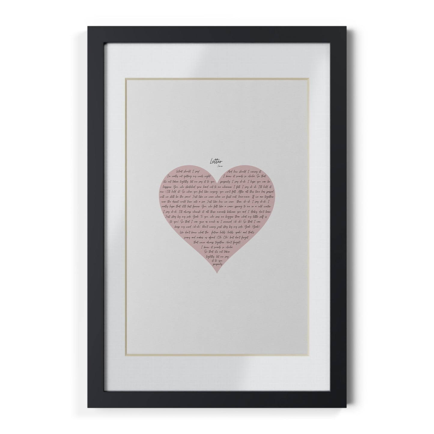 Framed Letter English Lyrics in Pink Heart