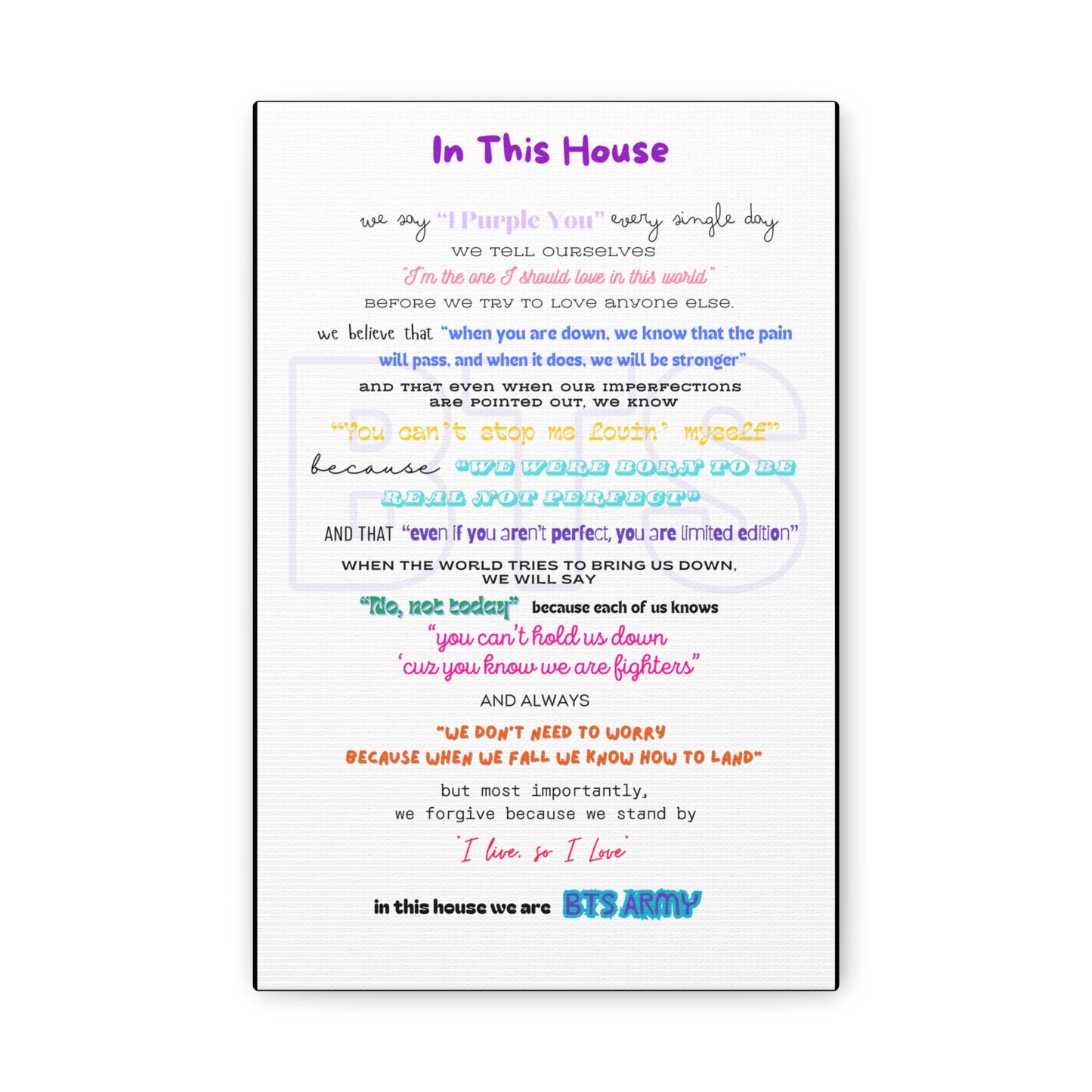 BTS Army Wall Art, Inspirational Poster for BTS Fans, Home Decor for Believers, Gift for Music Lovers, Motivational Quote Art