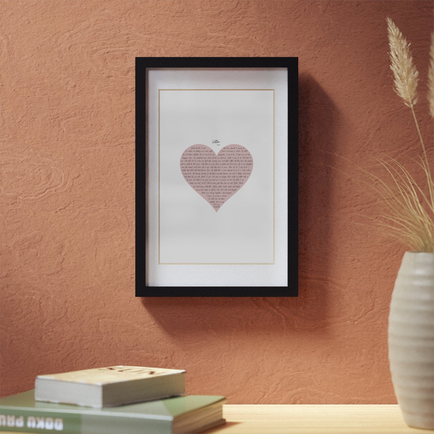 Framed Letter English Lyrics in Pink Heart
