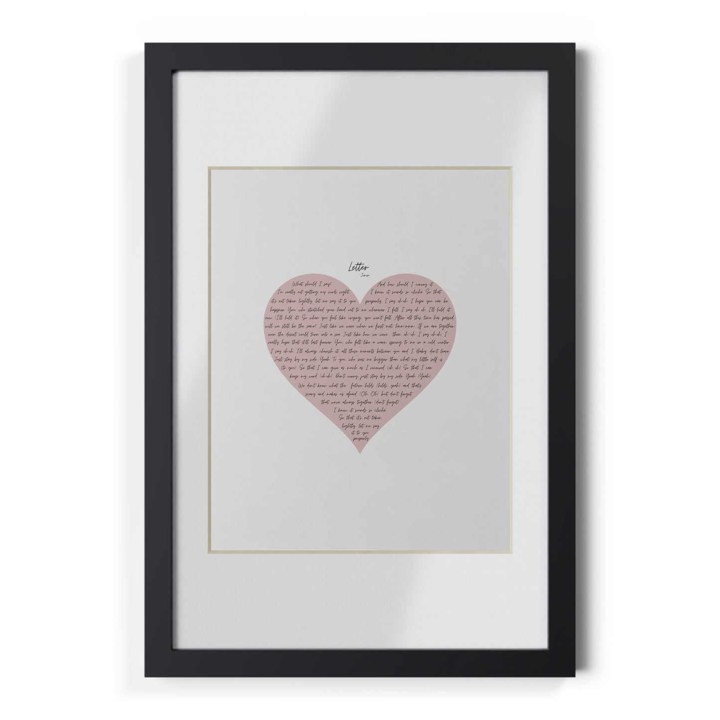 Framed Letter English Lyrics in Pink Heart