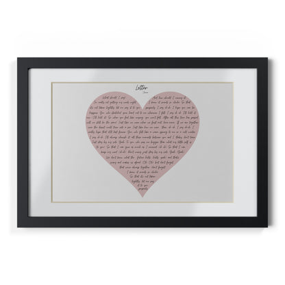 Framed Letter English Lyrics in Pink Heart