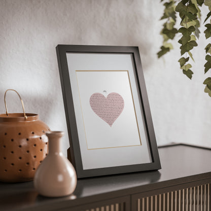 Framed Letter English Lyrics in Pink Heart