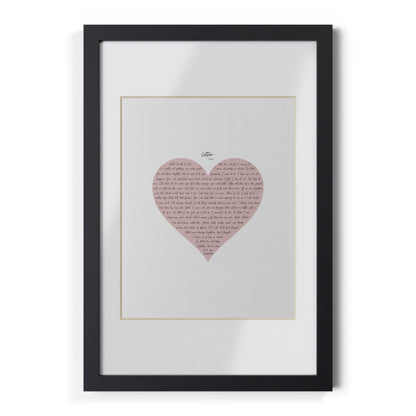 Framed Letter English Lyrics in Pink Heart